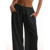 imageWomens Linen Pants Wide Leg Loose Cotton Swimsuit Coverups Summer Pants Beach Vacation OutfitsDeep Black