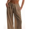 imageWomens Linen Pants Wide Leg Loose Cotton Swimsuit Coverups Summer Pants Beach Vacation OutfitsLight Khaki