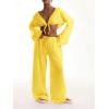 imageWomens Linen Pants Wide Leg Loose Cotton Swimsuit Coverups Summer Pants Beach Vacation OutfitsPure Yellow