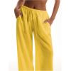 imageWomens Linen Pants Wide Leg Loose Cotton Swimsuit Coverups Summer Pants Beach Vacation OutfitsSolid Yellow