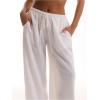 imageWomens Linen Pants Wide Leg Loose Cotton Swimsuit Coverups Summer Pants Beach Vacation OutfitsWhite