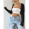 imageWomens Long Sleeve Open Front Crop Cardigan Drop Shoulder Bolero Shrug Lightweight SweaterBlack