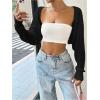 imageWomens Long Sleeve Open Front Crop Cardigan Drop Shoulder Bolero Shrug Lightweight SweaterBlack