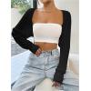 imageWomens Long Sleeve Open Front Crop Cardigan Drop Shoulder Bolero Shrug Lightweight SweaterBlack