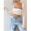 imageWomens Long Sleeve Open Front Crop Cardigan Drop Shoulder Bolero Shrug Lightweight SweaterLight Pink