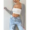 imageWomens Long Sleeve Open Front Crop Cardigan Drop Shoulder Bolero Shrug Lightweight SweaterSolid Grey