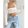 imageWomens Long Sleeve Open Front Crop Cardigan Drop Shoulder Bolero Shrug Lightweight SweaterWhite