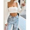 imageWomens Long Sleeve Open Front Crop Cardigan Drop Shoulder Bolero Shrug Lightweight SweaterWhite