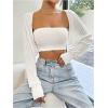 imageWomens Long Sleeve Open Front Crop Cardigan Drop Shoulder Bolero Shrug Lightweight SweaterWhite