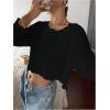 imageWomens Mesh Sheer Tops Drop Shoulder Lettuce Trim Crop Tops Loose Streetwear Long Sleeve Tee Shirt Going Out TopsBlack