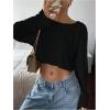 imageWomens Mesh Sheer Tops Drop Shoulder Lettuce Trim Crop Tops Loose Streetwear Long Sleeve Tee Shirt Going Out TopsBlack