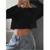 imageWomens Mesh Sheer Tops Drop Shoulder Lettuce Trim Crop Tops Loose Streetwear Long Sleeve Tee Shirt Going Out TopsBlack