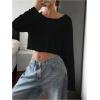 imageWomens Mesh Sheer Tops Drop Shoulder Lettuce Trim Crop Tops Loose Streetwear Long Sleeve Tee Shirt Going Out TopsBlack