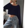 imageWomens Mesh Sheer Tops Drop Shoulder Lettuce Trim Crop Tops Loose Streetwear Long Sleeve Tee Shirt Going Out TopsDeep Blue