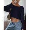 imageWomens Mesh Sheer Tops Drop Shoulder Lettuce Trim Crop Tops Loose Streetwear Long Sleeve Tee Shirt Going Out TopsDeep Blue
