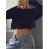 imageWomens Mesh Sheer Tops Drop Shoulder Lettuce Trim Crop Tops Loose Streetwear Long Sleeve Tee Shirt Going Out TopsDeep Blue