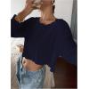 imageWomens Mesh Sheer Tops Drop Shoulder Lettuce Trim Crop Tops Loose Streetwear Long Sleeve Tee Shirt Going Out TopsDeep Blue