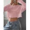 imageWomens Mesh Sheer Tops Drop Shoulder Lettuce Trim Crop Tops Loose Streetwear Long Sleeve Tee Shirt Going Out TopsPink