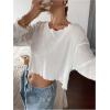 imageWomens Mesh Sheer Tops Drop Shoulder Lettuce Trim Crop Tops Loose Streetwear Long Sleeve Tee Shirt Going Out TopsWhite