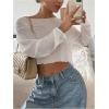 imageWomens Mesh Sheer Tops Drop Shoulder Lettuce Trim Crop Tops Loose Streetwear Long Sleeve Tee Shirt Going Out TopsWhite