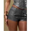 imageWomens PU Leather Mini Shorts Ultra Low Waist Skinny Club Booty ShortsGrey