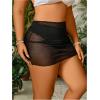 imageWomens Plus Size Drawstring Sheer Mesh Cover Up Skirt Ruched Side Cover UpsBlack