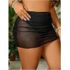 imageWomens Plus Size Drawstring Sheer Mesh Cover Up Skirt Ruched Side Cover UpsBlack