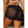 imageWomens Plus Size Drawstring Sheer Mesh Cover Up Skirt Ruched Side Cover UpsBlack