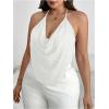 imageWomens Plus Size Halter Tops for Women Draped Cowl Neck Sleeveless Asymmetrical Crop Low Cut Cami TopsBeige