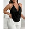 imageWomens Plus Size Halter Tops for Women Draped Cowl Neck Sleeveless Asymmetrical Crop Low Cut Cami TopsBlack