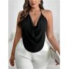 imageWomens Plus Size Halter Tops for Women Draped Cowl Neck Sleeveless Asymmetrical Crop Low Cut Cami TopsBlack