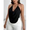 imageWomens Plus Size Halter Tops for Women Draped Cowl Neck Sleeveless Asymmetrical Crop Low Cut Cami TopsBlack