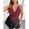 imageWomens Plus Size Halter Tops for Women Draped Cowl Neck Sleeveless Asymmetrical Crop Low Cut Cami TopsBurgundy