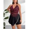 imageWomens Plus Size Halter Tops for Women Draped Cowl Neck Sleeveless Asymmetrical Crop Low Cut Cami TopsBurgundy