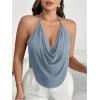 imageWomens Plus Size Halter Tops for Women Draped Cowl Neck Sleeveless Asymmetrical Crop Low Cut Cami TopsDusty Blue