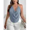 imageWomens Plus Size Halter Tops for Women Draped Cowl Neck Sleeveless Asymmetrical Crop Low Cut Cami TopsDusty Blue