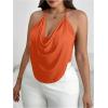 imageWomens Plus Size Halter Tops for Women Draped Cowl Neck Sleeveless Asymmetrical Crop Low Cut Cami TopsOrange
