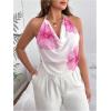 imageWomens Plus Size Halter Tops for Women Draped Cowl Neck Sleeveless Asymmetrical Crop Low Cut Cami TopsPink