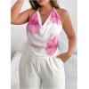 imageWomens Plus Size Halter Tops for Women Draped Cowl Neck Sleeveless Asymmetrical Crop Low Cut Cami TopsPink