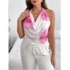 imageWomens Plus Size Halter Tops for Women Draped Cowl Neck Sleeveless Asymmetrical Crop Low Cut Cami TopsPink