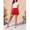 imageWomens Polka Dots Print Color Block Shorts Shirred Waistband Wide Leg Mini ShortsRed