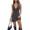 imageWomens Polka Dots V Neck Tank Dress Sleeveless Summer A Line Dresses Sexy Mini DressBlack and White