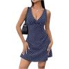 imageWomens Polka Dots V Neck Tank Dress Sleeveless Summer A Line Dresses Sexy Mini DressDark Blue