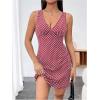 imageWomens Polka Dots V Neck Tank Dress Sleeveless Summer A Line Dresses Sexy Mini DressDark Pink
