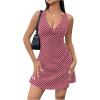imageWomens Polka Dots V Neck Tank Dress Sleeveless Summer A Line Dresses Sexy Mini DressDark Pink