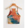 imageWomens Ribbed Knit Tie Dye Camisole Top Sleeveless Slim Fit Crop Tops Y2K Cami Streetwear Women ShirtsOrange Green