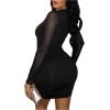imageWomens See Through Summer Dresses Mock Neck Long Sleeve Mini Dress Party Bodycon Pencil DressesBlack