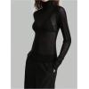 imageWomens Sheer Mesh High Neck T Shirts Long Sleeve Slim Fit Tee Tops ClubwearBlack