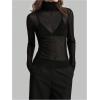 imageWomens Sheer Mesh High Neck T Shirts Long Sleeve Slim Fit Tee Tops ClubwearBlack