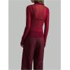 imageWomens Sheer Mesh High Neck T Shirts Long Sleeve Slim Fit Tee Tops ClubwearBurgundy